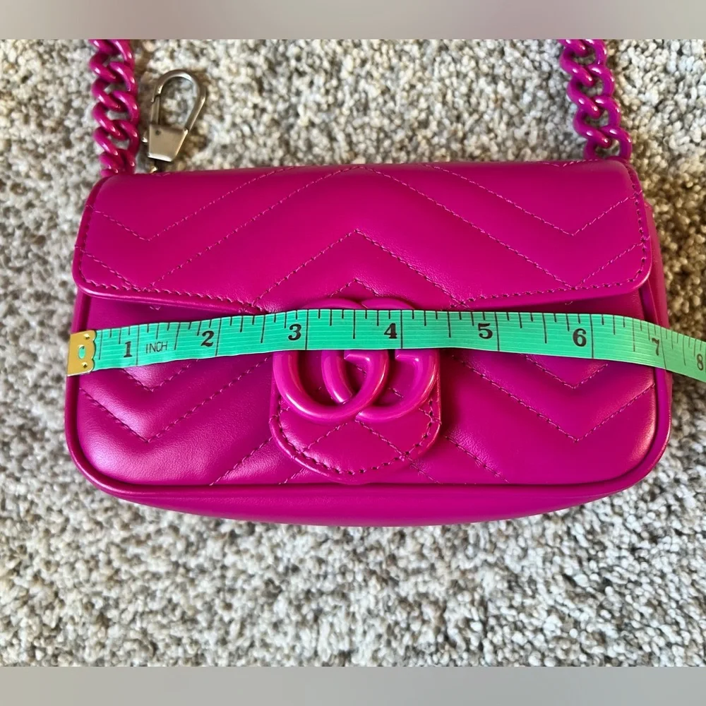 Gucci Fuchsia Calfskin Quilted Leather Shoulder Chain Mini Crossbody Bag - Picture 11 of 16
